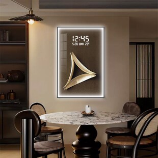 现代装饰画电子屏时钟挂墙几何艺术钟表挂钟客厅LD灯画