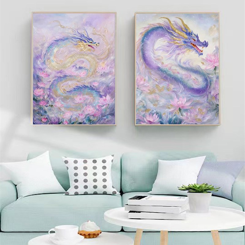 玄关彩色龙运莲莲diy手工填色客厅房间丙烯高级氛围装饰数字油画