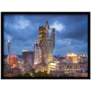 澳门城市建筑风景装饰画酒店挂画葡京赌场威尼斯人夜景墙壁画