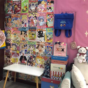 羊狮栗自制日系复古昭和杂志封面卧室客厅背景墙装饰自粘防水纸