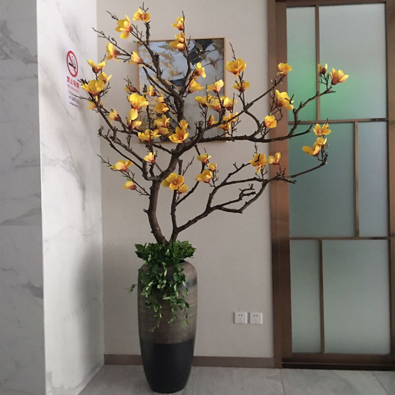 玉兰花树枯枝落地花瓶摆件客厅橱窗造景婚庆道具树干树枝花艺装饰