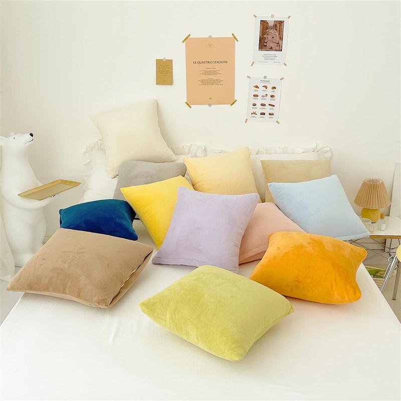 冬日赖床!少女心卧室床上毛绒抱枕百搭糖果冰激凌色方形靠垫枕