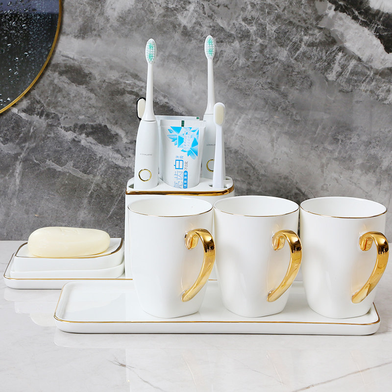 陶瓷托盘长方形欧式陶瓷浴室托盘中小号洗漱托盘家用水杯托盘