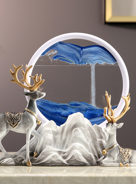 山景招财鹿流沙画沙漏家居客厅酒柜电视柜办公室桌装饰品