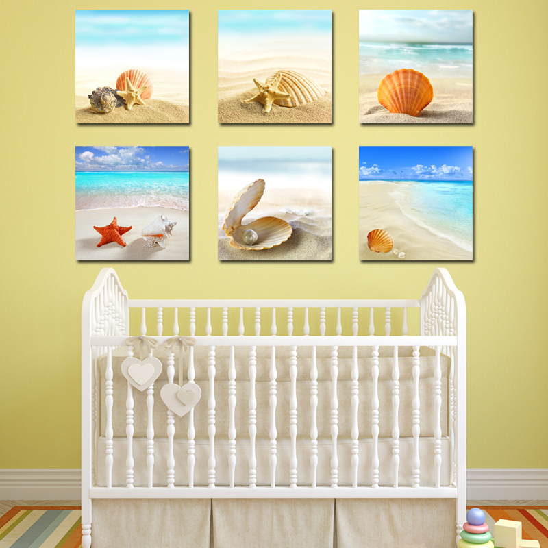 儿童房间卡通装饰画地中海风景画走廊壁画卧室墙画无框画海星挂画图片