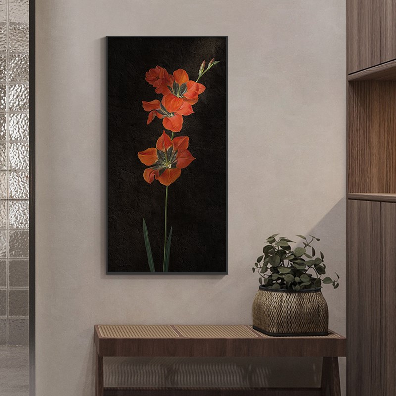 侘寂风入户玄关装饰画高级感艺术挂画现代简约花卉客厅餐桌壁画图片