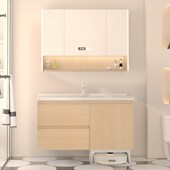 扫地器浴室柜色陶瓷一体盆多层实木柜洗脸洗漱台盆