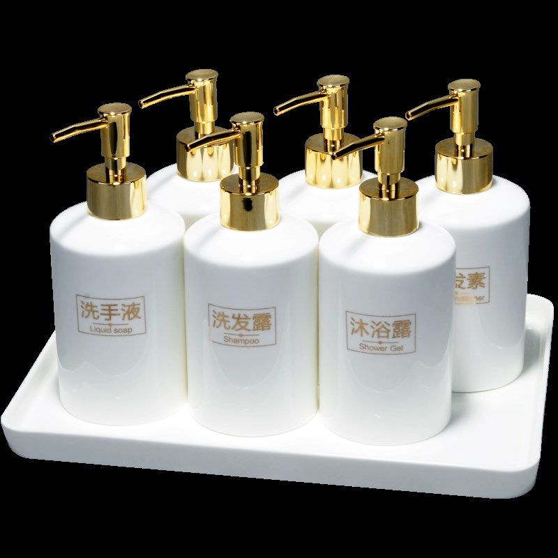 莲之莲酒店骨瓷陶瓷分装瓶洗发水沐浴露卫生间按压式泵头洗手液瓶