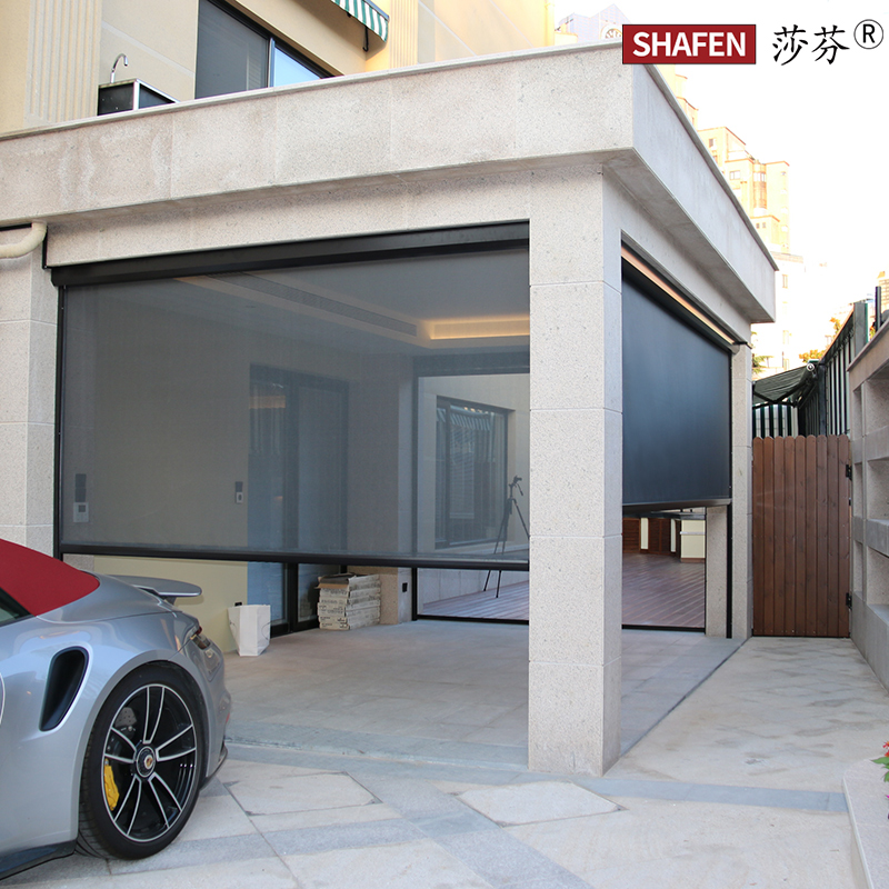 开放式阳台遮阳电动卷帘凉亭防风遮挡雨防尘晒升降窗帘