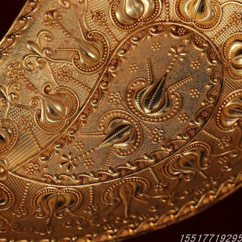古玩旧藏西藏收地宫藏银鎏金树叶盘子装饰摆件收藏古董老货