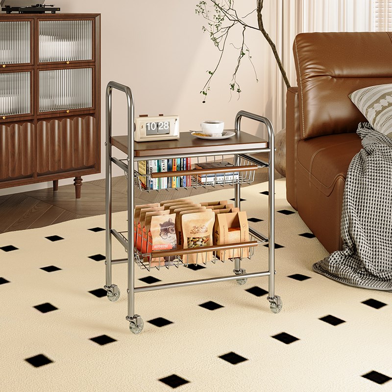 中古风带轮可移动沙发小边几卧室边柜复古推车餐车家用零食小推车