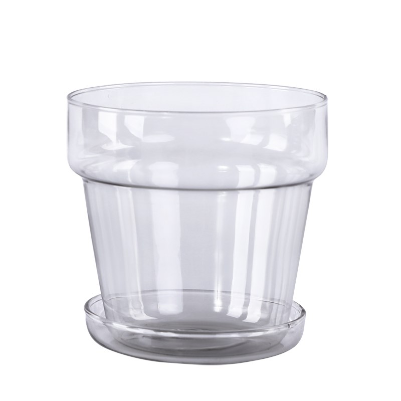 简园 烟灰色带接水盘玻璃花盆 in风室内耐阴白如意盆栽