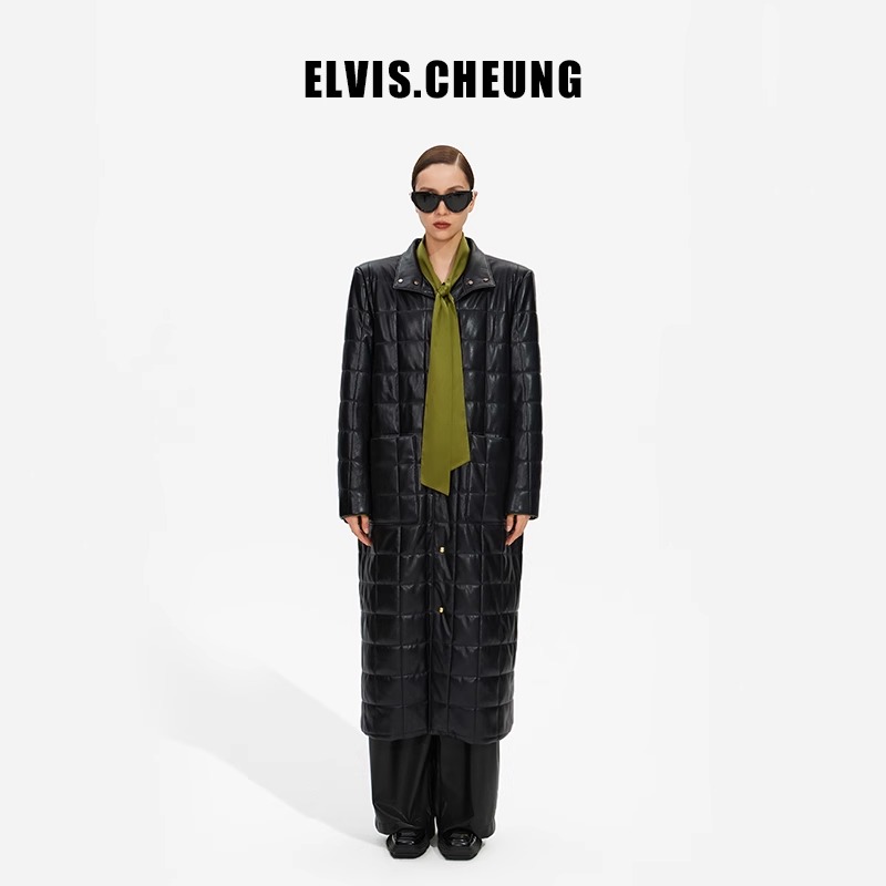 ELVIS.CHEUNG秋冬新品蛋白pu行格H版皮派克大衣风衣外套男女