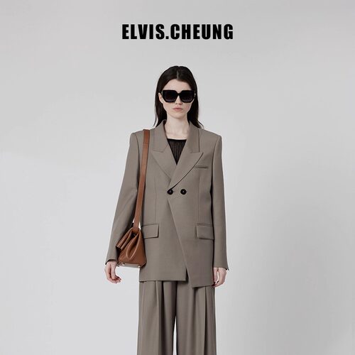 ELVIS.CHEUNG春夏新品精纺羊毛不对称门禁H版西装西服外套女