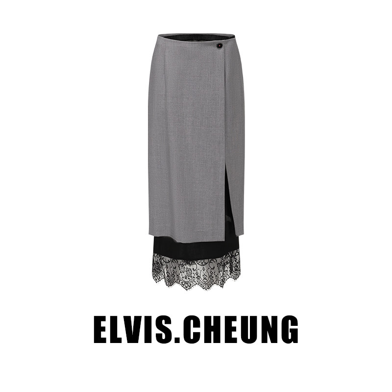 ELVIS.CHEUNG秋季新品蒋云设计师双面呢真两件蕾丝半身裙优雅