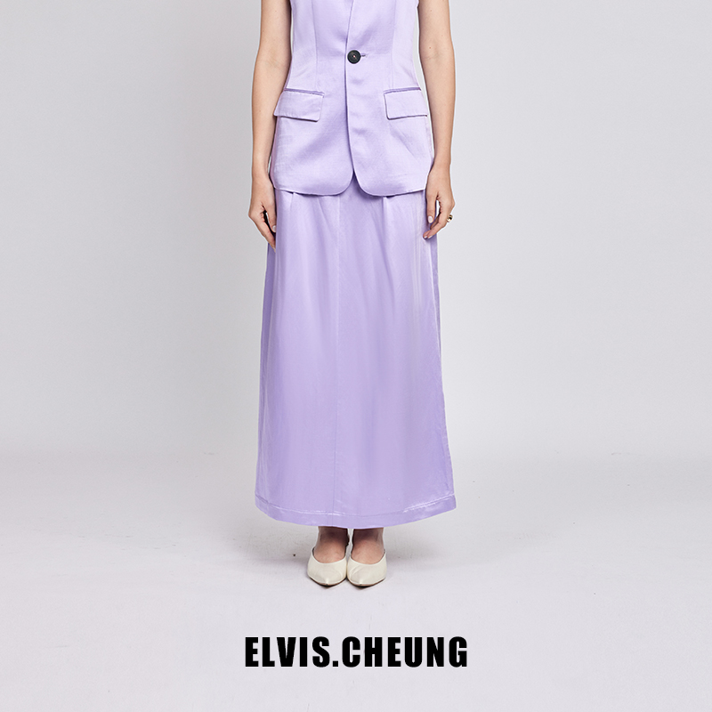 ELVIS.CHEUNG春夏新品丝麻开衩一步裙优雅气质长裙半身裙裙子