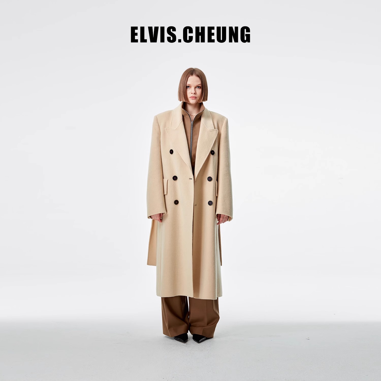 ELVIS.CHEUNG秋冬双面呢羊毛西装式长大衣外套高级感保暖