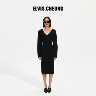 毛织针织连衣裙 国产高级感郁金香型长款 ELVIS.CHEUNG 秀场同款