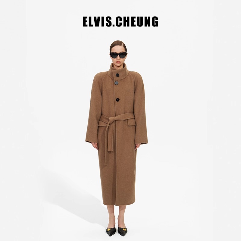 ELVIS.CHEUNG蒋云设计驼绒双面呢圆肩倒T系带大衣高级感老钱风女