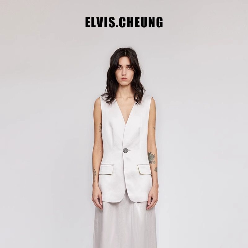 ELVIS.CHEUNG春夏新品设计师款气质丝麻宽松版马甲西装马夹女