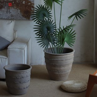 粗陶盆大口径陶土盆民宿装饰盆透气陶缸复古种树大号盆纯手工