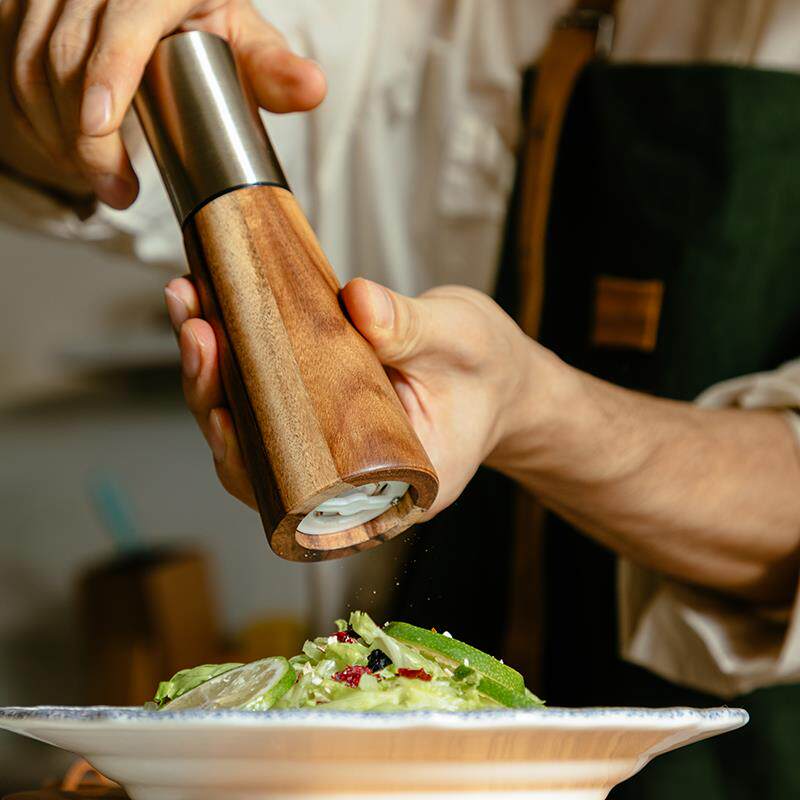 椒粒研磨器盐椒碎研磨瓶手动相思木质西餐调味佐料罐
