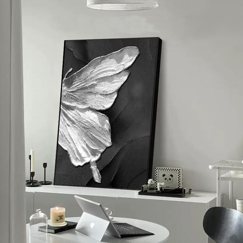 破茧成蝶 现代简约玄关装饰画高级感轻奢黑白壁画抽象客厅手绘画