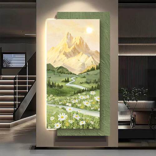 日照金山玄关装饰画北欧奶油风入户门走廊过道挂画砂岩山水风景画