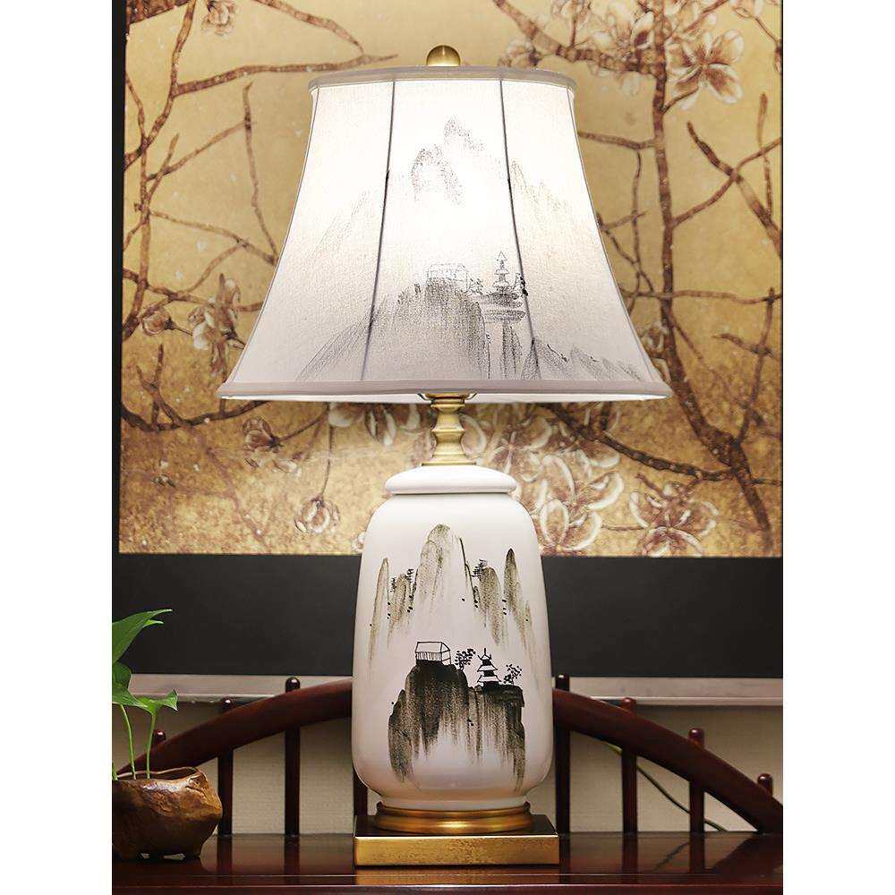 新品艺术中国风山水简约书房客厅玄关LED新中式装饰陶瓷台灯灯具