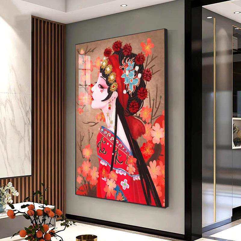 国潮人物挂画中国风餐厅墙画个性中式京剧花旦玄关壁画晶瓷装饰画