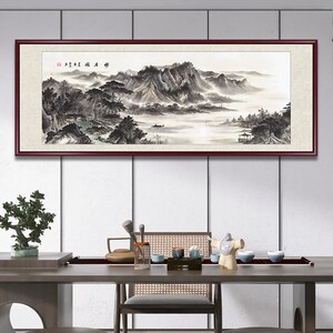 雅居图风景国画手绘真迹山水画客厅挂画办公室饰画沙发背景墙画