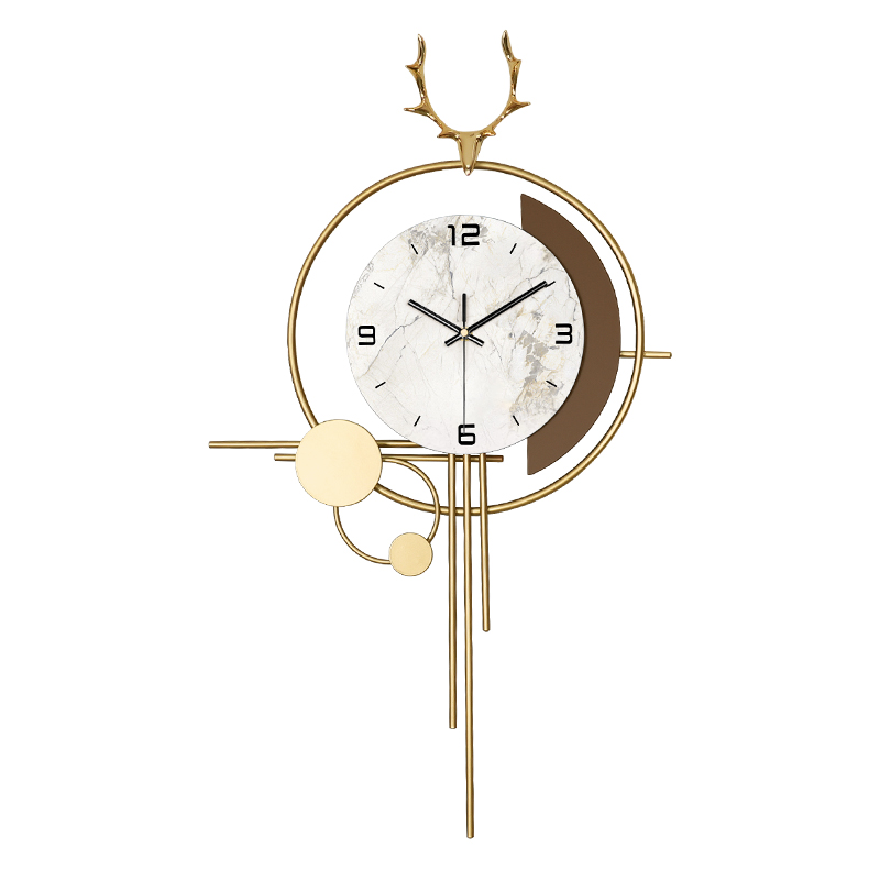 简约现代鹿头钟表挂钟客厅免打孔创意电视背景墙格栅装饰时钟挂墙