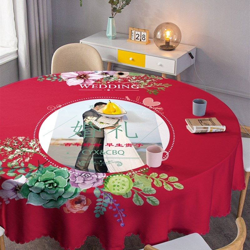 圆桌布定制图案大尺寸饭店酒店餐桌布家用图片防水防油雪缎