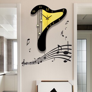 饰石英时钟 装 音乐竖琴田园创意静音钟表挂钟客厅时尚 挂表个性