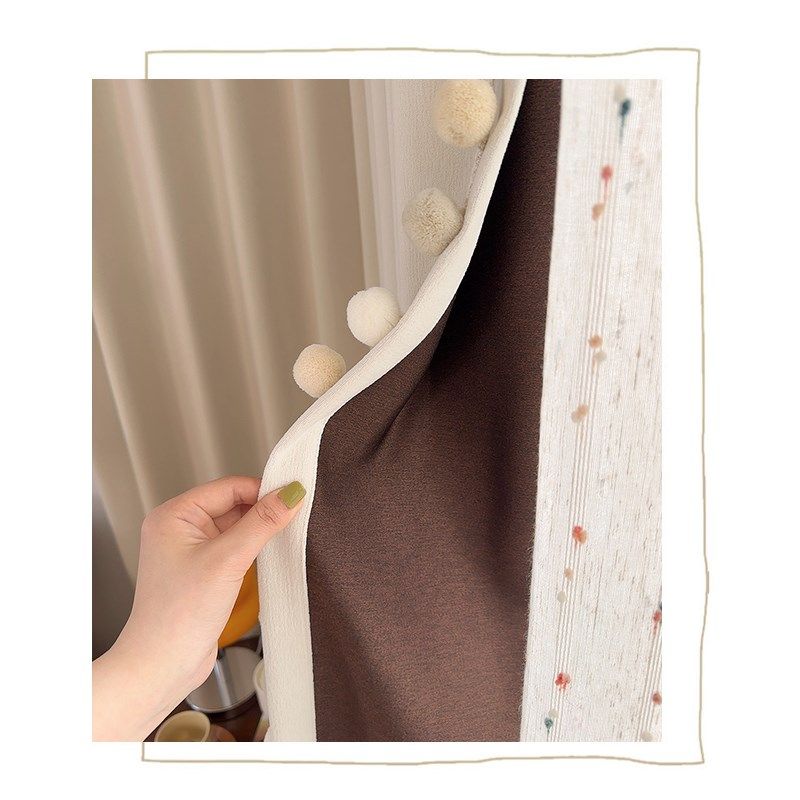 如许奶油白儿童毛球爱轻法式高遮光窗帘雪尼尔提花窗帘客厅卧室