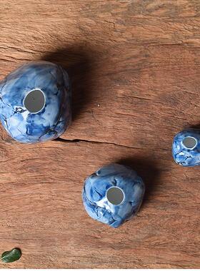 陶瓷水培花器多肉花瓶 手绘青花陶瓷石头花插 办公室摆件花盆小号