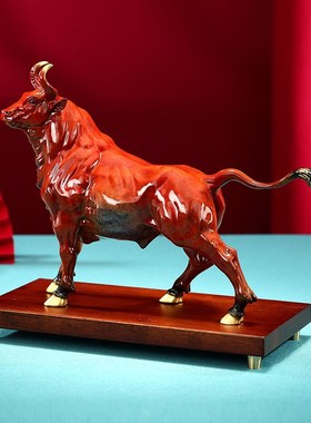 黄铜牛摆件牛气冲天家居客厅办公室桌面酒柜装饰品商务开业礼品