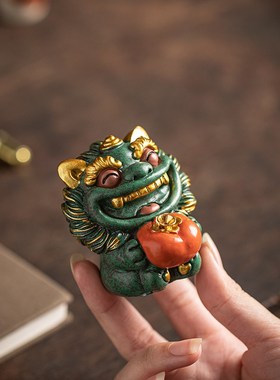 国潮风狮爷柿发生瑞兽摆件一对创意可爱系家具办公桌面装饰礼品