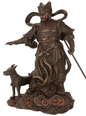 真古意 二郎神摆件杨戬二郎真君铜神像 哮天犬 工艺品吉祥摆件