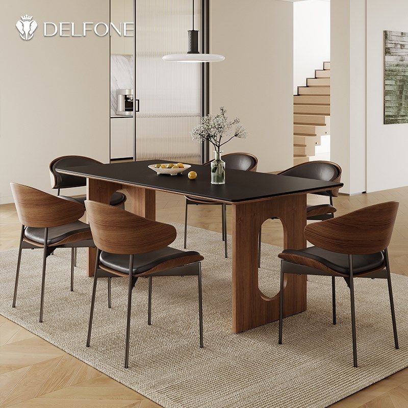 德利丰岩板餐桌中古风法式复古侘寂风长方形小户型餐桌椅家用,住宅家具,岩板餐桌,淘宝优惠券,粉丝福利购,淘宝优惠卷