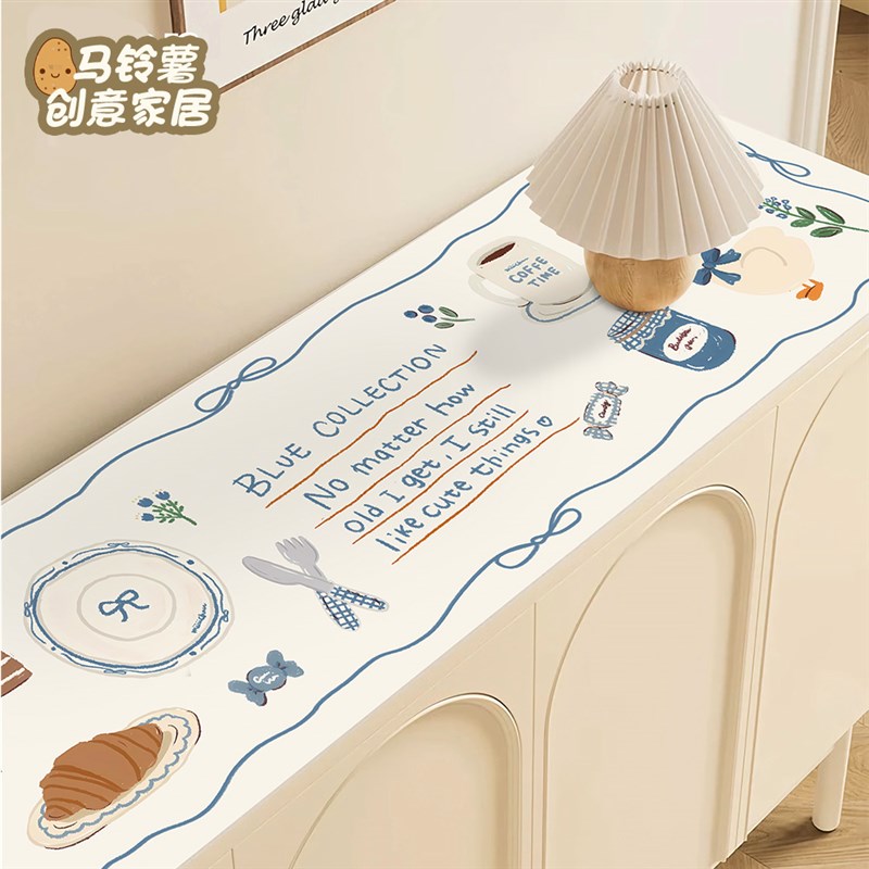 卡通草莓熊入户玄关柜防尘垫防水防油餐边柜垫定制皮革长条桌垫