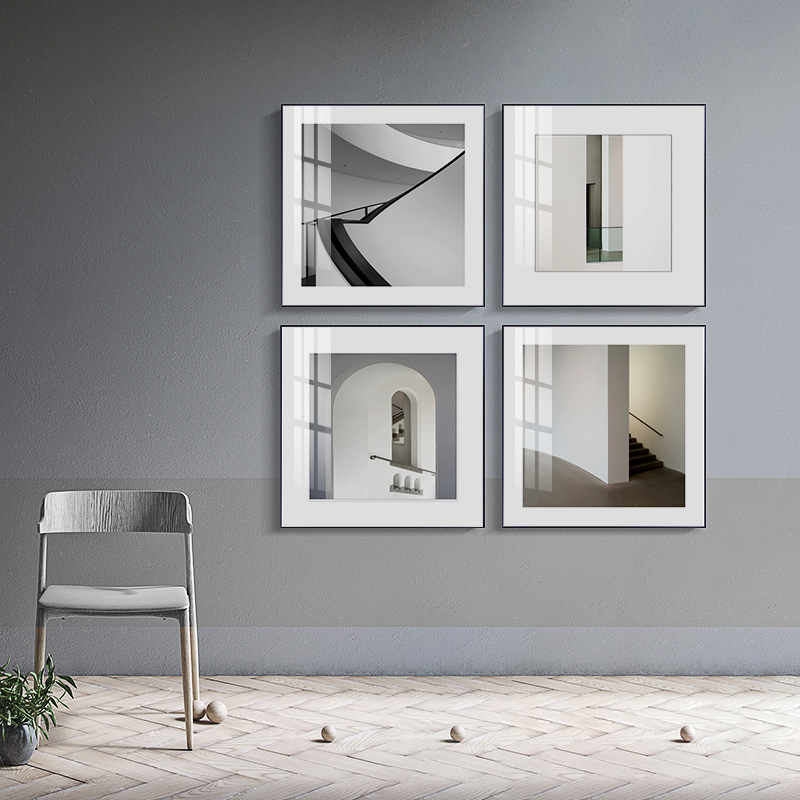 黑白建筑装饰画工业风摄影风景正方形创意挂画现代客厅沙发背景墙图片