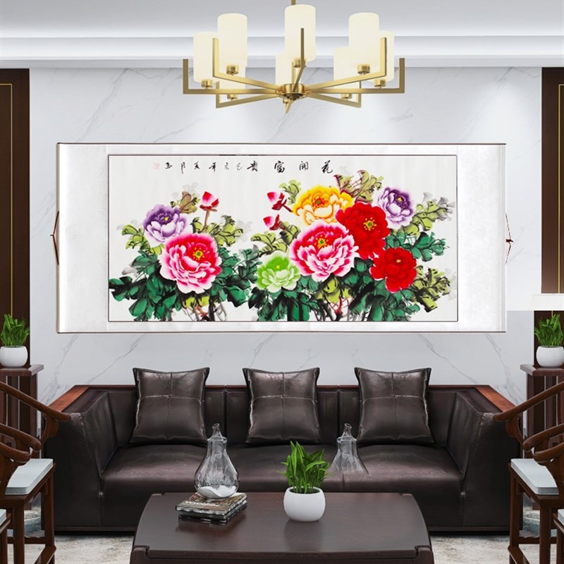 牡丹挂画纯手绘国画花鸟画中式客厅装饰画沙发背景墙壁画餐厅真迹图片