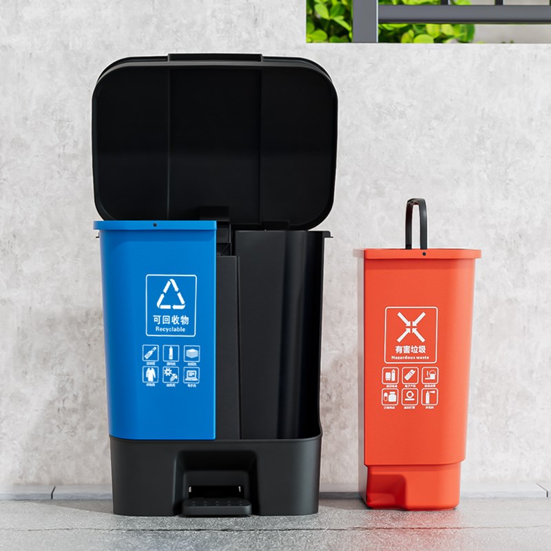 分类垃圾桶二合一脚踏桶商用带盖干湿分离家用可回收大号大容量