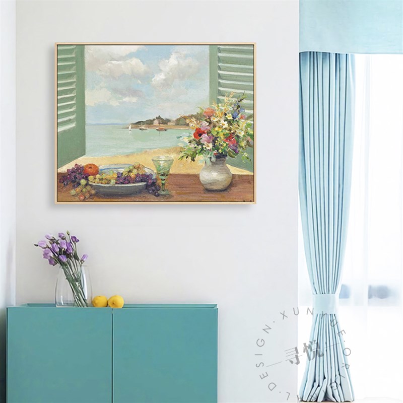 欧式客厅装饰画小清新窗户u海景油画艺术餐厅卧室壁画民宿小众挂图片
