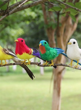 仿真羽毛小鸟道具泡沫假鸟幼儿园环创壁挂园林橱窗树枝装饰