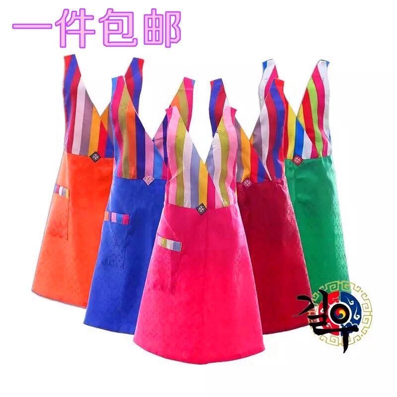 一条韩式V领围裙家务用韩国围裙餐厅围裙朝族彩条0-1斤可