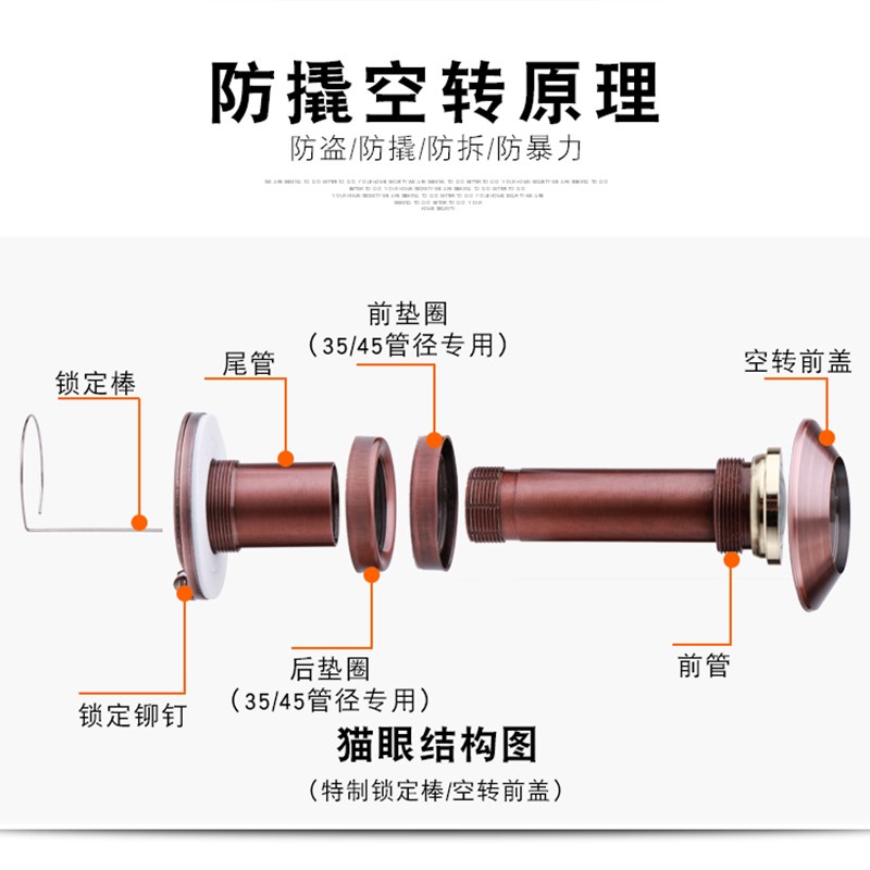 家用防盗门猫眼门镜防盗防撬防拆防护器高广角老式通用带门铃