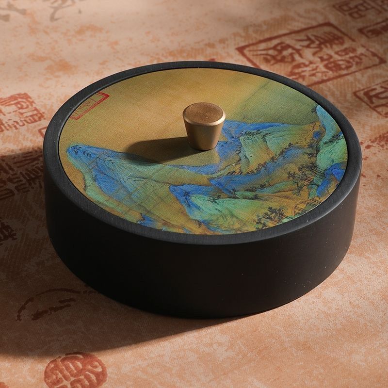 千里江山砚台天然罗纹书法专用带盖歙砚磨墨研墨