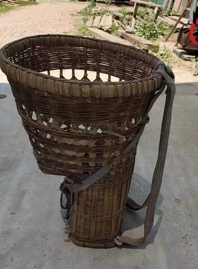 民俗老物件背篓竹篮子农村旧货鱼篓采茶篓农家乐民宿怀旧装饰